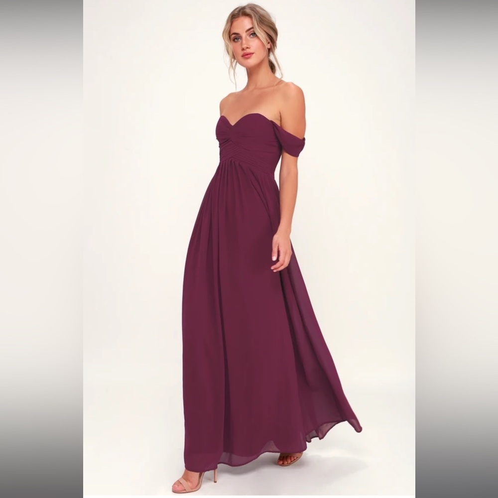 Lulus Harmonious Love Burgundy Off-the-Shoulder Maxi Dress
